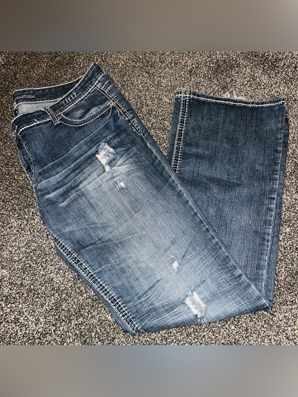 Vanity Women's Dark Blue Distressed Boot Cut Jeans